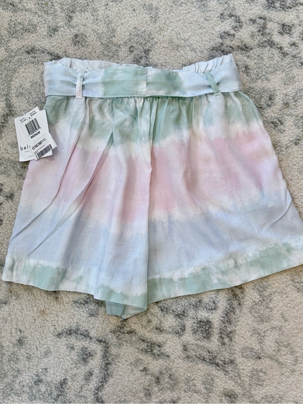 Bella Dahl Pastel Pink & Mint High Waist Tie-Belt Shorts - Picture 2 of 4